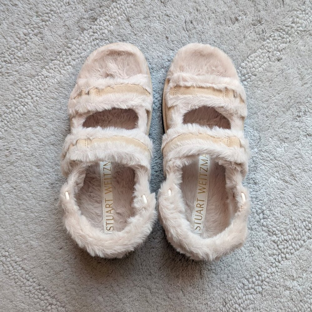 NWT Stuart Weitzman Zoe Square Toe Lift Chill Sandals (color: muslin; size: 6)